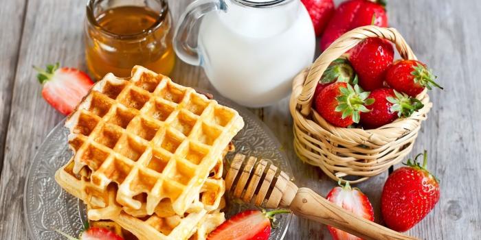 1920x1200 Waffle and strawberries, food, colorful, breakfast, strawberries HD