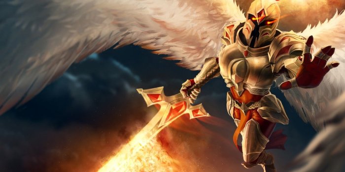 1332x850 Wallpaper angel, sword, warrior, helmet, art, League of Legends