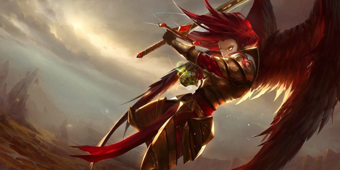 1920x1200 League of Legends, Kayle, fantasy art, redhead, wings - wallpaper