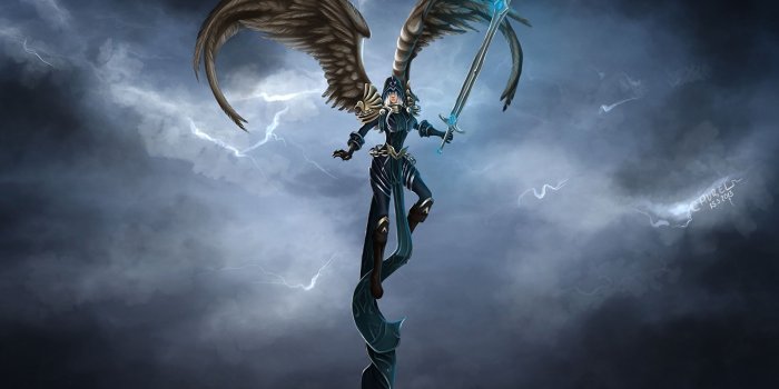 1920x1080 Image LOL Swords warrior Wings Kayle Fantasy Games 1920x1080