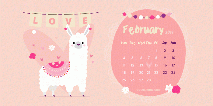 2089x1225 Free Wallpaper for February 2019 : Valentine the Llama - Goodie Mood