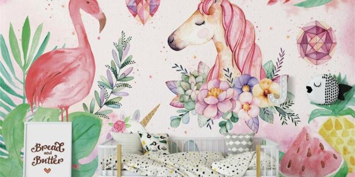 1000x800 US $9.0 40% OFF|beibehang Custom High quality wallpaper nordic flamingo  unicorn children room decoration wall papel de parede 3d wallpaper mural-in 