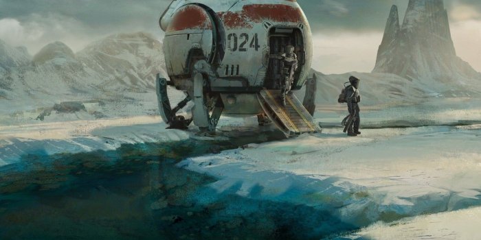 1332x850 Wallpaper ice, fantasy, science fiction, mountains, snow, spaceship