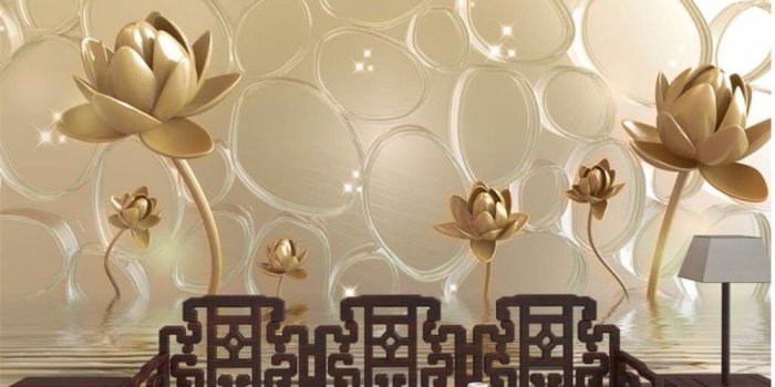 1000x800 US $9.0 40% OFF|beibehang Custom Wallpaper 3d murals Large Aesthetic Stereo  Golden Lotus Crystal Background Art Glass 3D Wallpaper Murals behang-in