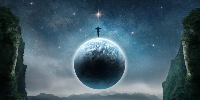 1920x1080 Download wallpaper 1920x1080 planet, silhouette, levitation, flight