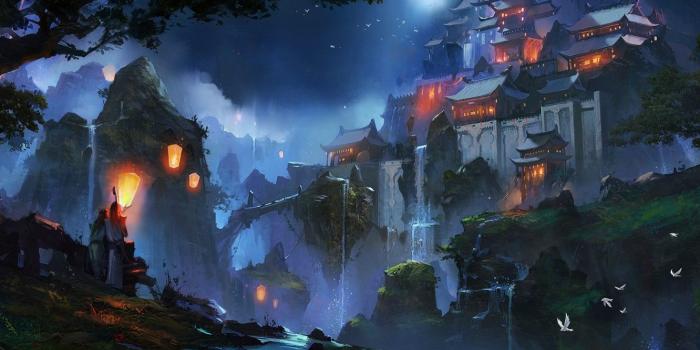 1332x850 Wallpaper China, Light, Japan, moon, fantasy, game, Nature, Fire