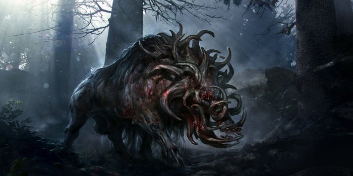 1920x1040 Wild boar digital wallpaper, digital art, creature, forest, blood HD