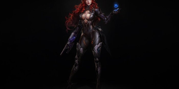 1332x850 Wallpaper Girl, Costume, Weapons, Red, Art, Suit, Weapon, Minimalism