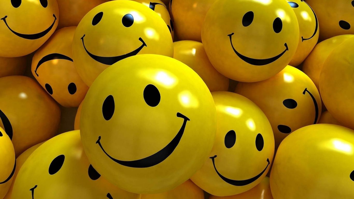 1366x768 Download HD 3D Yellow Smile Balls Wallpaper – WallpapersByte