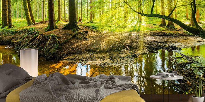 1500x1500 murimage Photo Wallpaper Forest 366 x 254 cm Wall Mural wood Foliage Trees  Sunlight Nature livingroom including paste