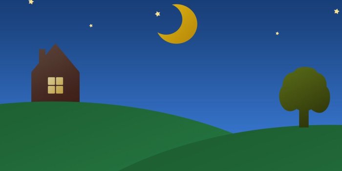 1332x850 Wallpaper Tree, Night, Stars, The moon, House, Abstraction, 2D