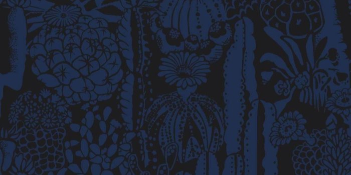 1500x1500 Cactus Spirit Screen Printed Wallpaper in Color Cloak 'Indigo on Black'