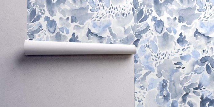 1024x1024 Peel-and-Stick Removable Wallpaper - Watercolor Modern Floral Blue