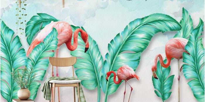1000x800 Nordic hand drawn tropical leaves flamingo 3d wallpaper,living room sofa TV  wall kids bedroom bar wallpaper papel DE parede
