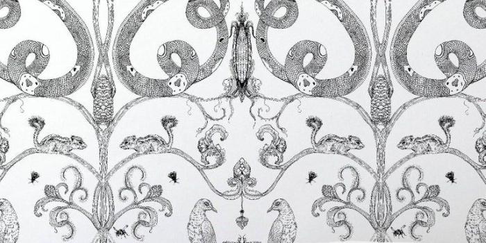 768x1038 Snake Party in Black and White-Smooth Wallpaper with Hand Drawn Animals