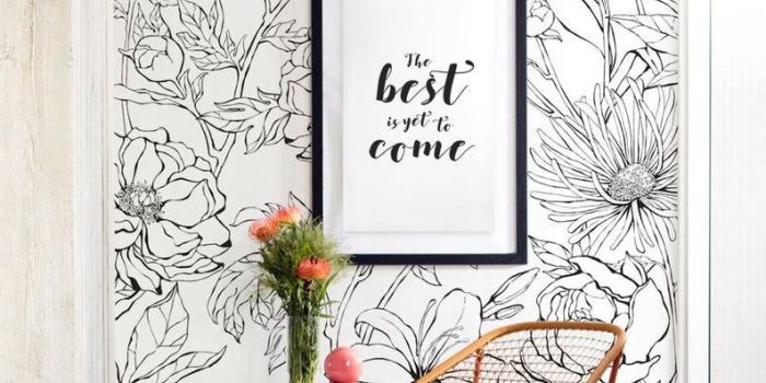 794x997 Botanical Garden Hand Drawn Flowers Accent Mural Wallpaper, Line Art  Flowers, Extra Large Wall Art, Peel and Stick Wall Poster