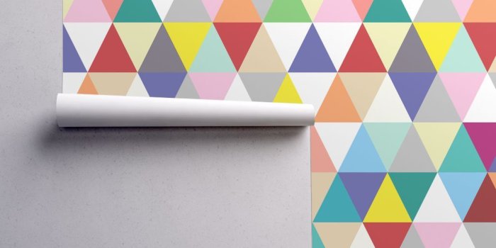 1024x1024 Geometric Wallpaper - Triangles Rainbow By Stitch+Press - Yellow Red Custom  Printed Removable Self Adhesive Wallpaper Roll by Spoonflower