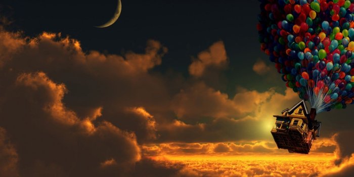 1920x1200 Dreamworks Up digital wallpaper, Up (movie), sunset, balloon, house