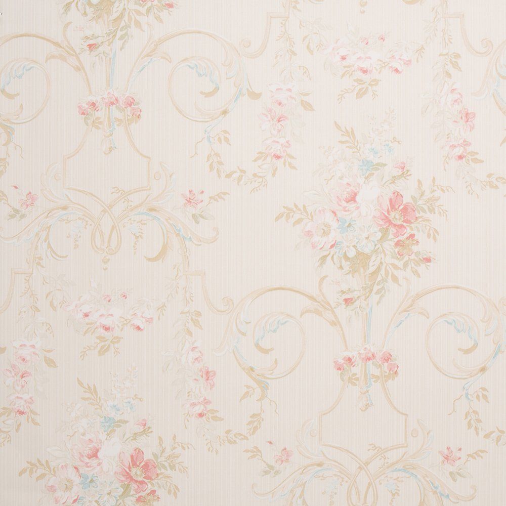 1000x1000 Cottage Floral Beige Shabby Chic Wallpaper for Walls - Double Roll - Romosa  Wallcoverings LL7540