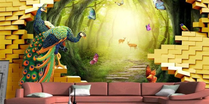 1000x800 US $9.9 34% OFF|Beibehang Custom wallpaper Gold Garden Peacock Rich 3D TV  Background Mural Living room bedroom background walls 3d wallpaper-in