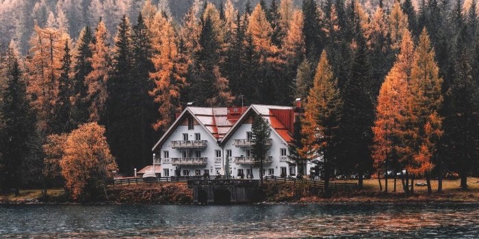 1332x850 Wallpaper Water, Nature, Lake, Trees, Mountain, Forest, House