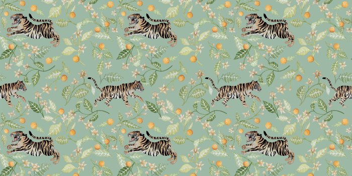 2650x1908 Tiger Wallpaper, Clementine Mural, Orange & Green Wallpaper for