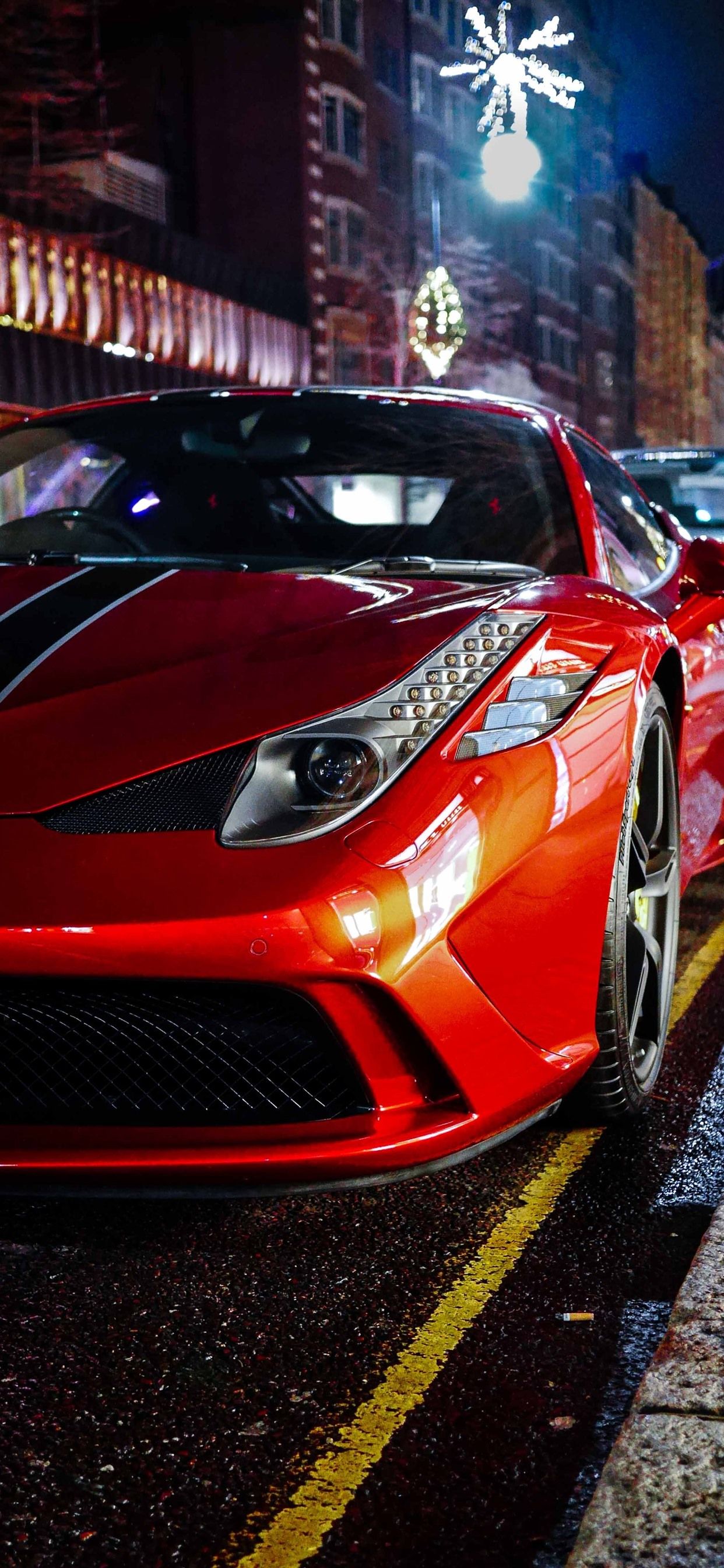 1242x2688 Wallpaper Red Ferrari supercar, night 2880x1800 HD Picture, Image