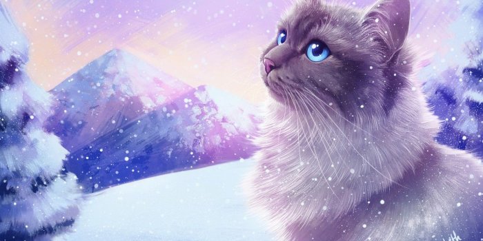 1332x850 Wallpaper Winter, Figure, Cat, Snow, Cat, Art, Cat, Elisabeth