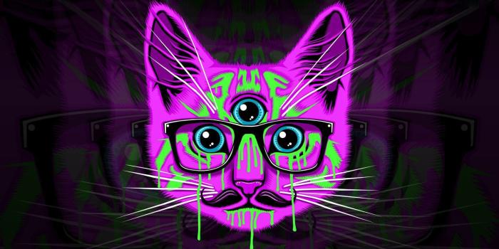 1920x1080 Psychedelic Cat Hipster Glasses Mustache Wallapers Desktop