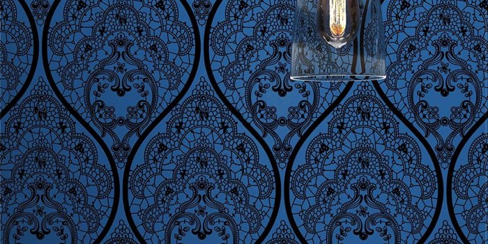 1330x1500 Royal Vintage Velvet Flocked Wallpaper Roll Mystery Blue&Black