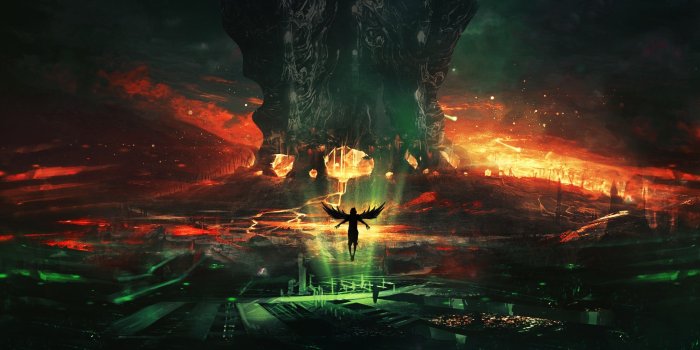 2560x1440 Download 2560x1440 Fallen Angel, Hell, Fire, Lava, Wings, Artwork