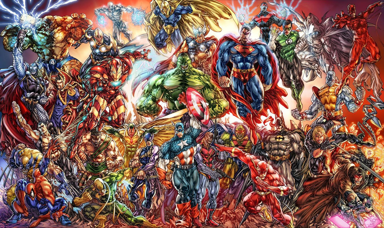 2362x1408 Collage Of Marvel And DC Characters Computer Wallpapers | superhero