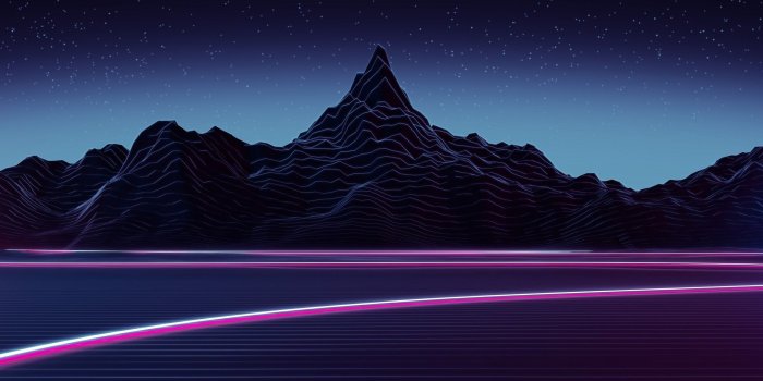 3840x1080 Download 3840x1080 Synthwave, Landscape, Neon Light, Mountain