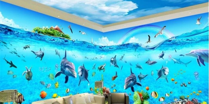 1000x800 US $9.0 40% OFF|beibehang Advanced Decorative Wallpaper Aesthetic Blue Sky  White Cloud Ocean World Theme Space Background papel de parede tapety-in