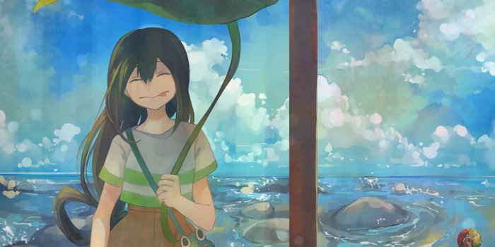 1920x1080 Asui Tsuyu, smiling, water, lillipad, cute; My Hero Academia | Boku
