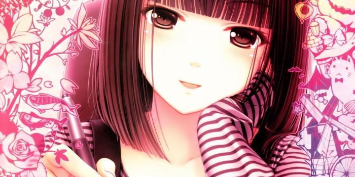 1920x1080 Download wallpaper 1920x1080 anime, girl, face, pen, white, pink