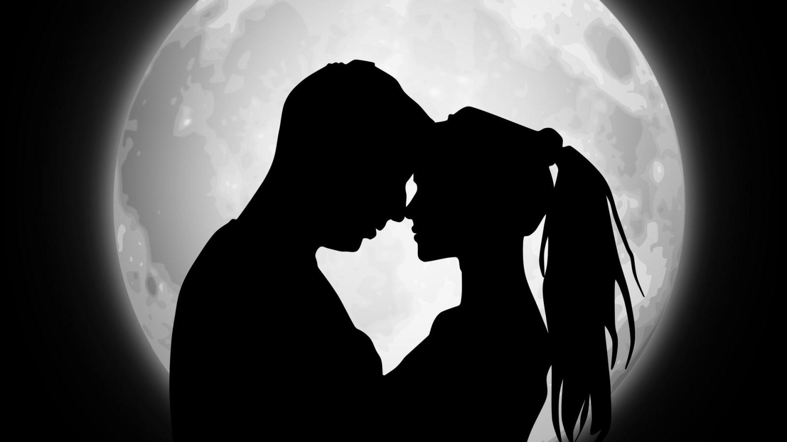 1920x1080 Download wallpaper 1920x1080 couple, silhouettes, moon, love full hd
