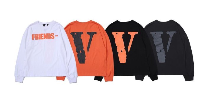 1200x800 Vlone FRIENDS Long sleeve t-shirt Pop Men Women High Quality Friends LOGO  Big V tshirt Hip hop shirt 4 colors