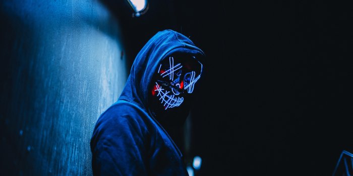 6000x3376 wallpaper mask, anonymous, hood, glow, dark HD : Widescreen : High