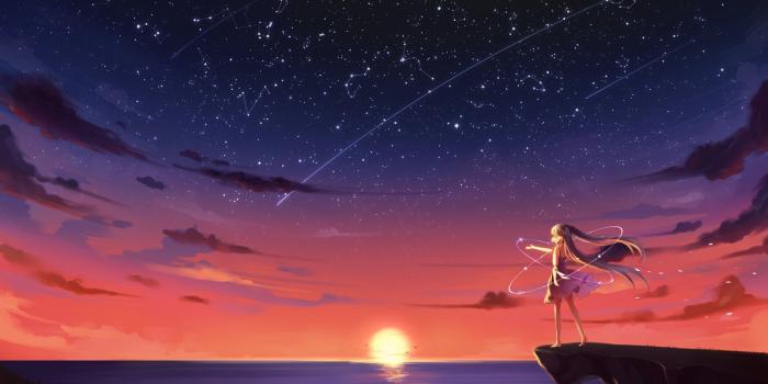 2560x1440 Wallpaper Anime girl, Sunset, 4K, Anime, #11790