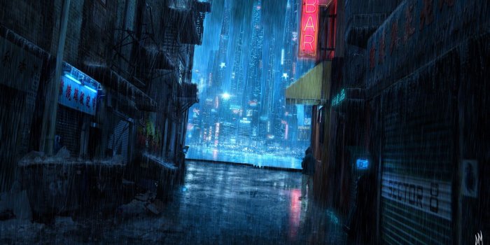 1700x1000 Wallpaper : cityscape, night, cyberpunk, reflection, rain, blue