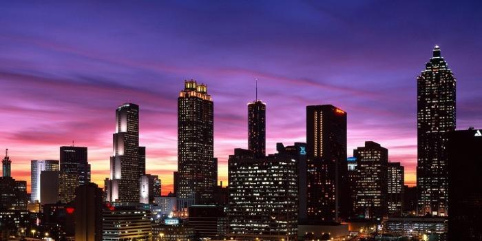 1366x768 Download wallpaper 1366x768 city, night, buildings, skyscrapers