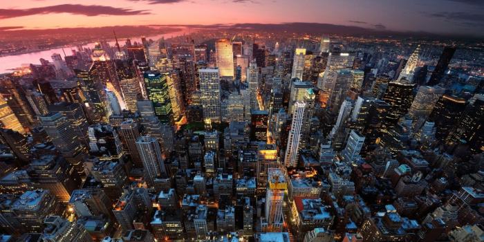 1366x768 Download HD Los Angeles Skyscrapers Night Lights Top View Wallpaper