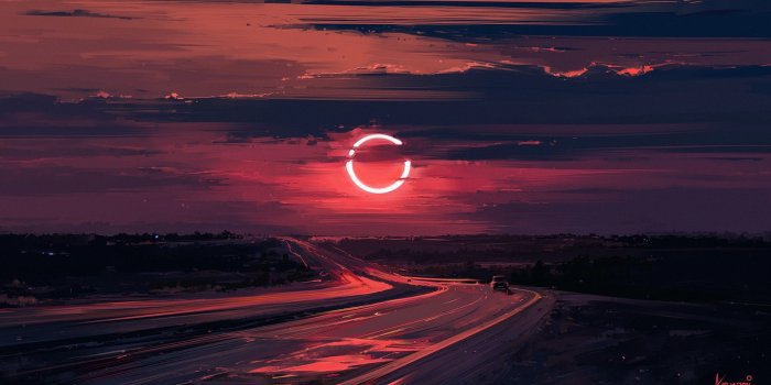 1920x1080 Download 1920x1080 Eclipse, Red Moon, Painting, Road Wallpapers for