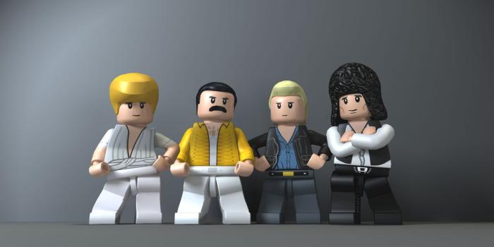 1920x1080 Four assorted-character LEGO minifigures, gray background, digital