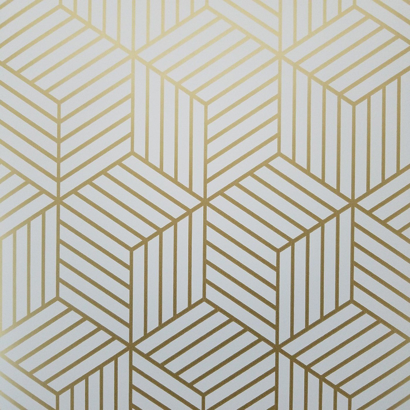 1400x1400 Geometric Gold Hexagon Peel and Stick Mid Century Modern Wallpaper