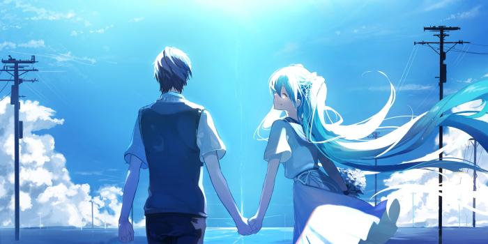 3226x1814 Anime Couple Holding Hands Hatsune Miku, HD Anime, 4k Wallpapers