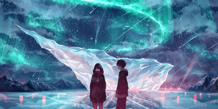 1920x1080 Wallpaper Anime Couple, Ice Field, Scarf, Anime Girl, Boy