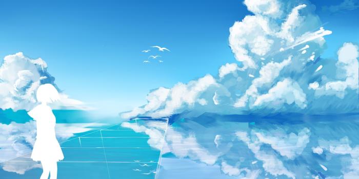 2952x2031 Blue Sky And Girl Anime Scenery Wallpaper | 2952x2031 | ID:58871