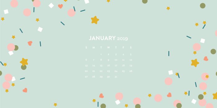 5334x3001 January 2019 Confetti Calendar Wallpaper - Sarah Hearts